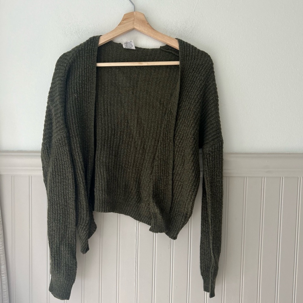 Full Tilt Essentials Medium Dark Green Girls Open Front Cardigan